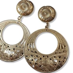 𝅺VINTAGE Style Antique Brassy Gold Stud Circular Dangle Earrings